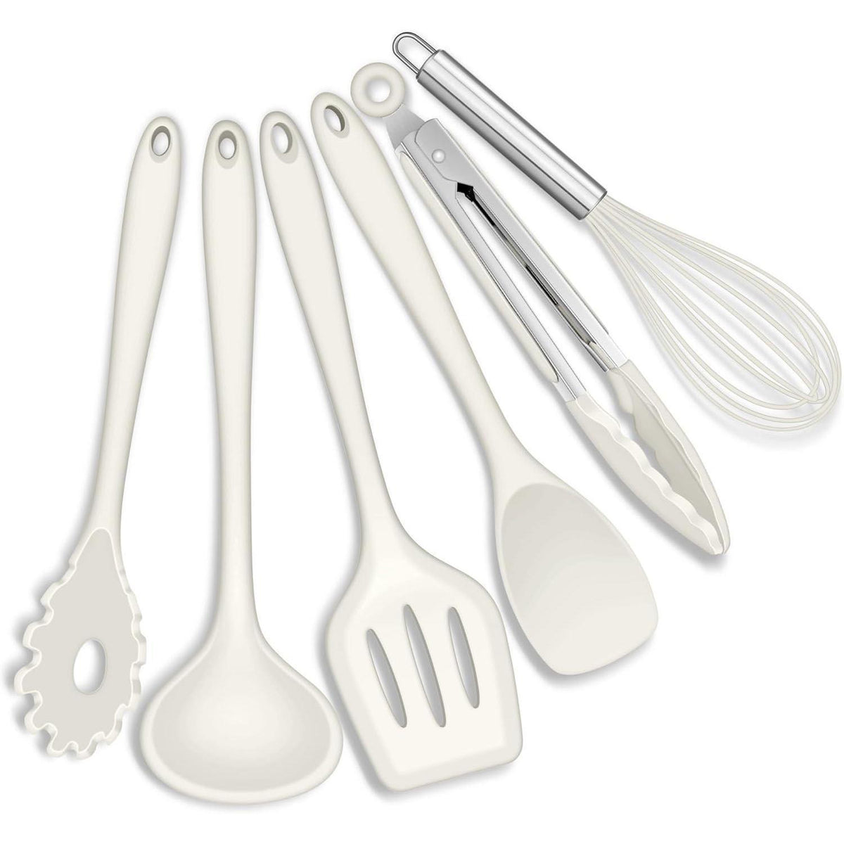Silikon Küchenhelfer Set 6-teilig, Antihaft & Hitzebeständig, Weiß