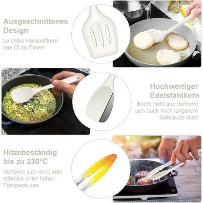 Silikon Küchenhelfer Set 6-teilig, Antihaft & Hitzebeständig, Weiß