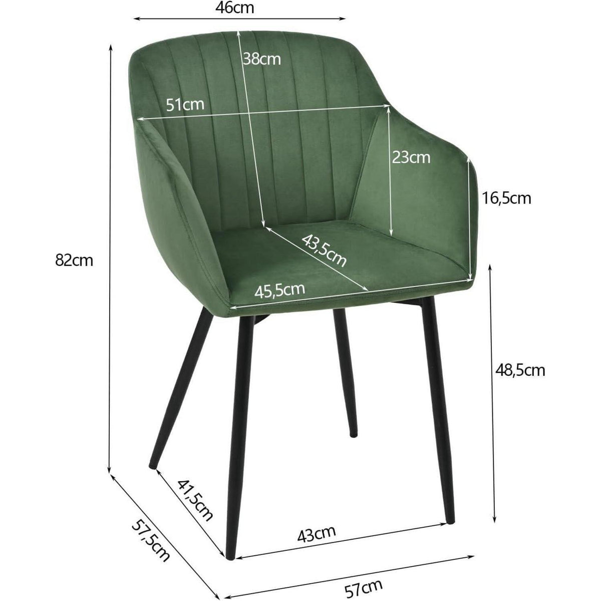 Esszimmerstühle 2er Set mit Armlehne, Samt, Grün