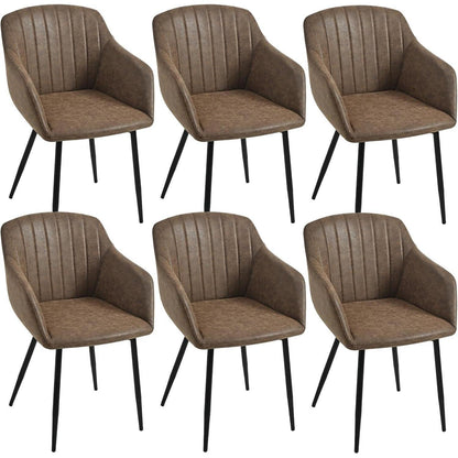 Esszimmerstühle Kunstleder Braun 6er Set mit Armlehnen