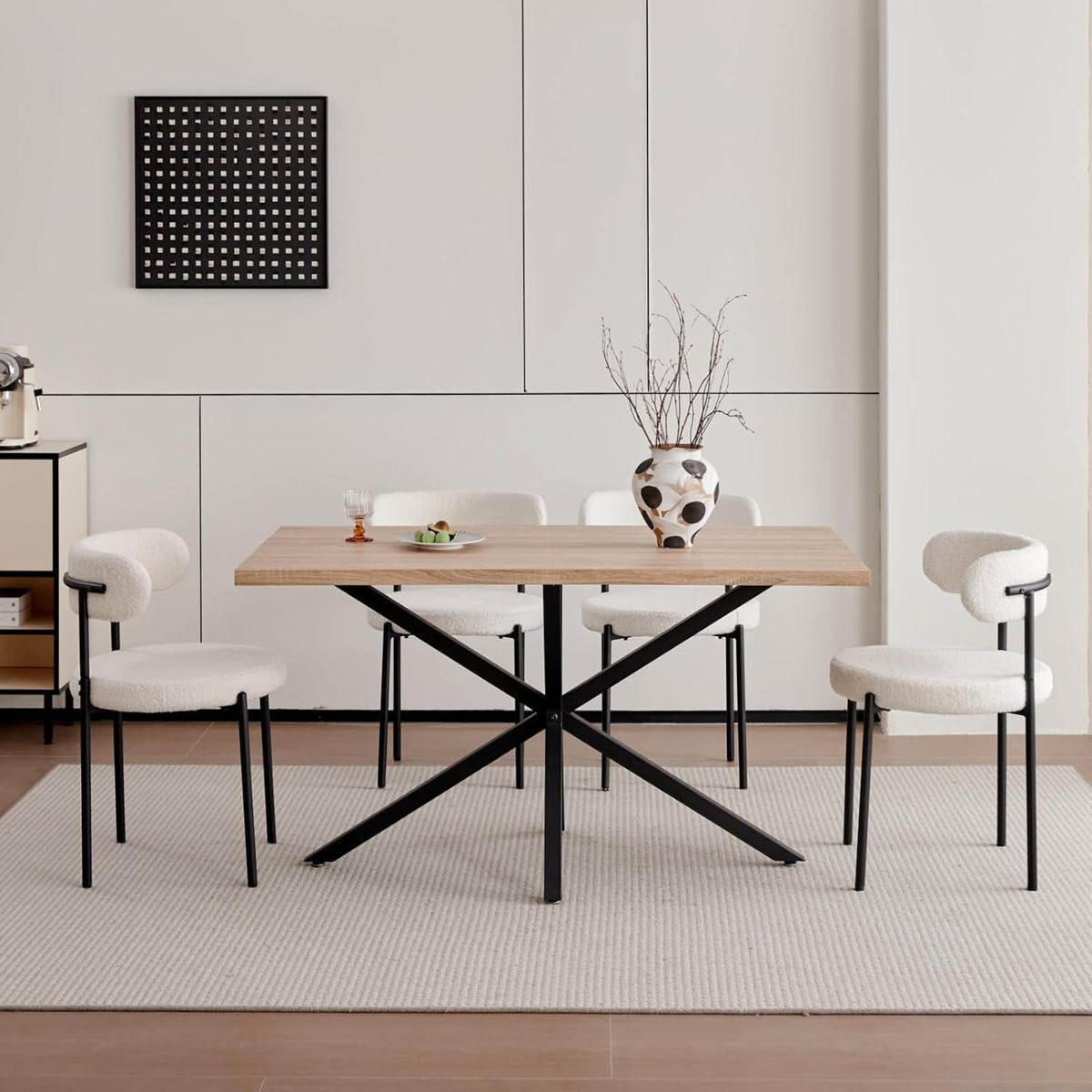 4er Set Esszimmerstühle Teddy-Samt Weiß Modern