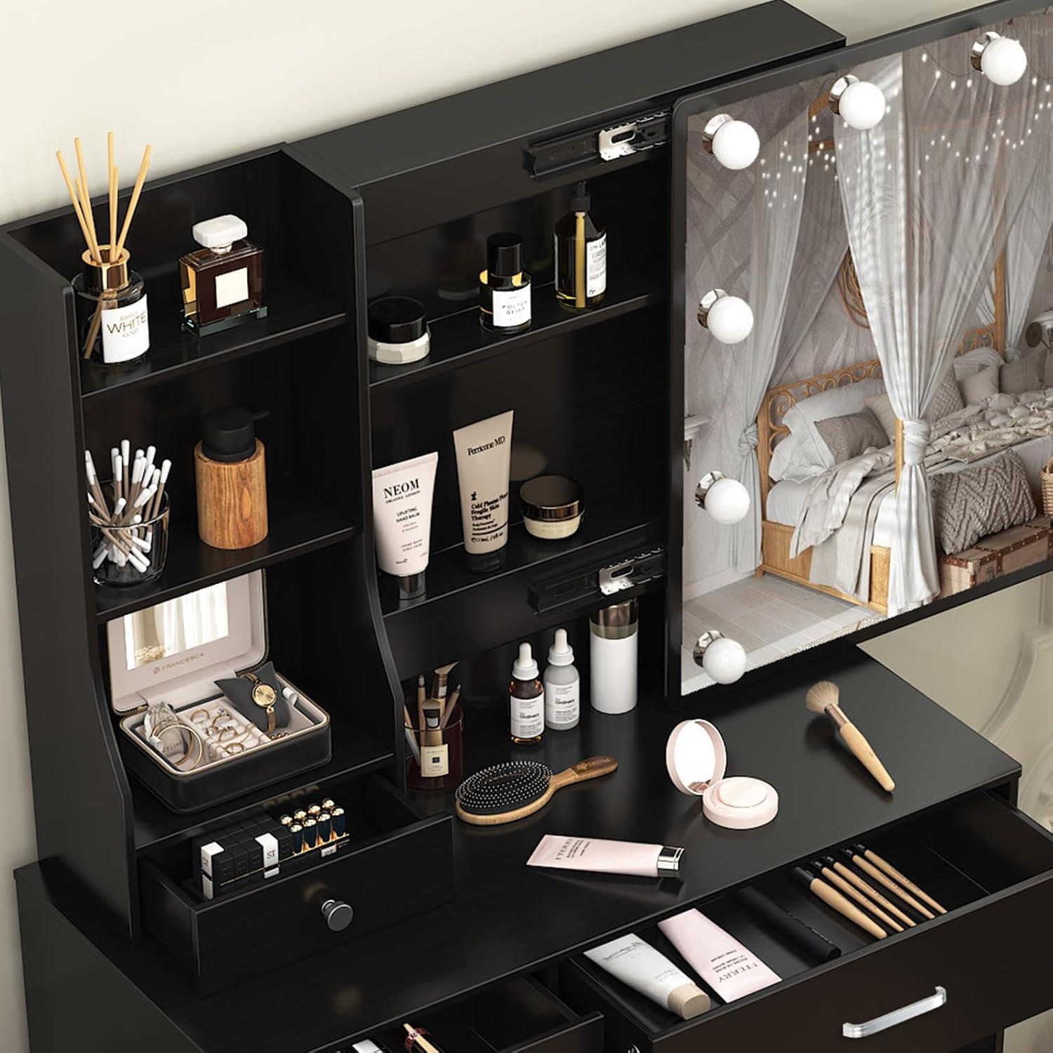 Modernes Schminktisch-Set mit LED-Beleuchtung, 3 Farben, verstellbare Helligkeit