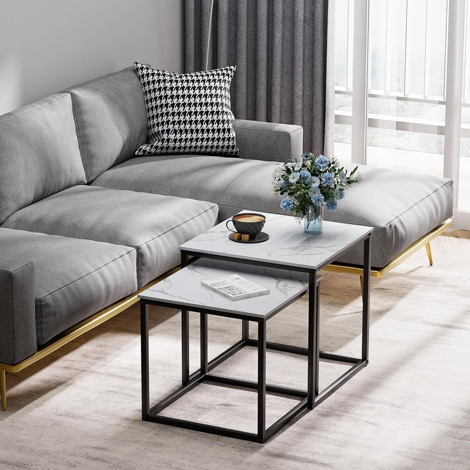 Quadratisch Couchtisch 2er Set Holz Beistelltisch Schwarz