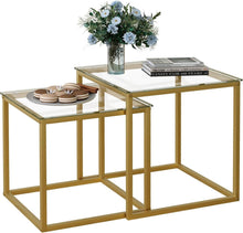 Moderne Glas-Couchtisch Set Quadratisch Gold 50/45cm