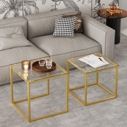 Quadratischer Couchtisch 2er Set aus Glas Gold 50/45 cm