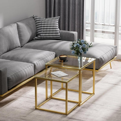 Moderne Quadratische Glas Couchtische Set Gold 50/45 cm