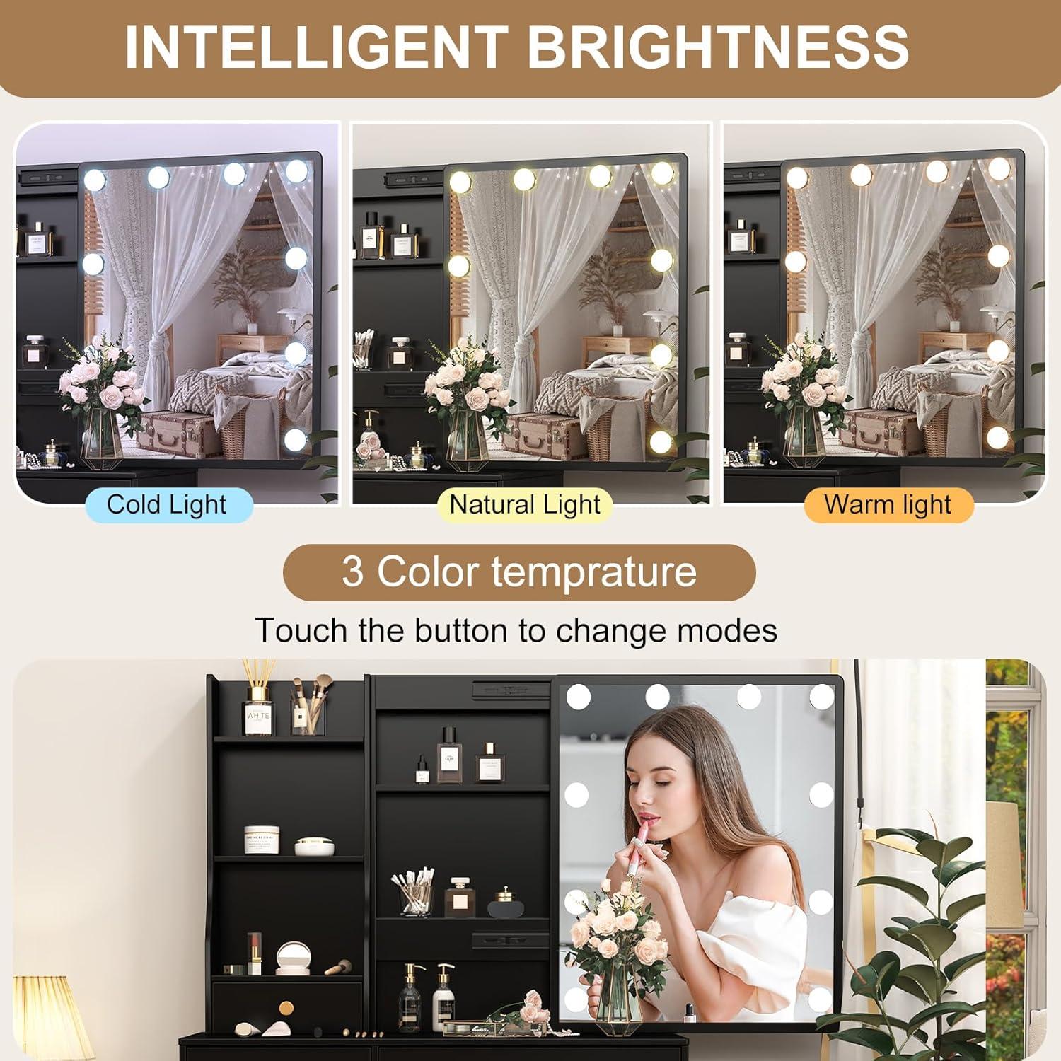 Schminktisch LED-Beleuchtung 3 Farben Einstellbarer Helligkeit Make-up