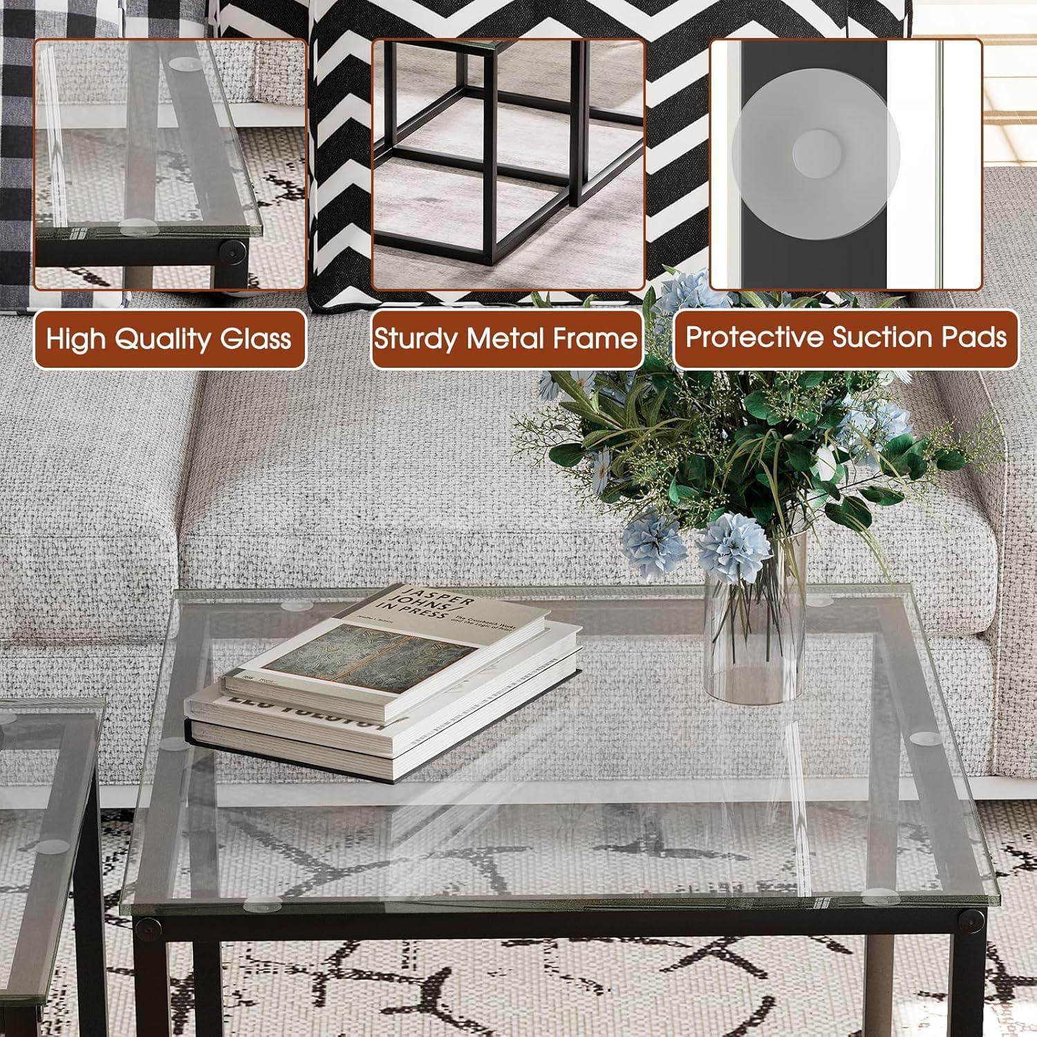 Moderne Quadratische Glas Couchtische 2er Set in Schwarz 50/45 cm
