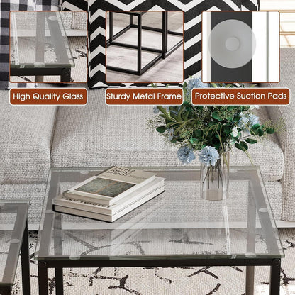 Moderne Quadratische Glas Couchtische 2er Set in Schwarz 50/45 cm