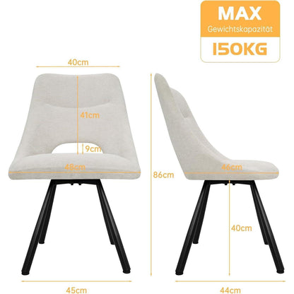 Drehbare Esszimmerstühle 6er Set – Kaschmir-Stoff, Beige