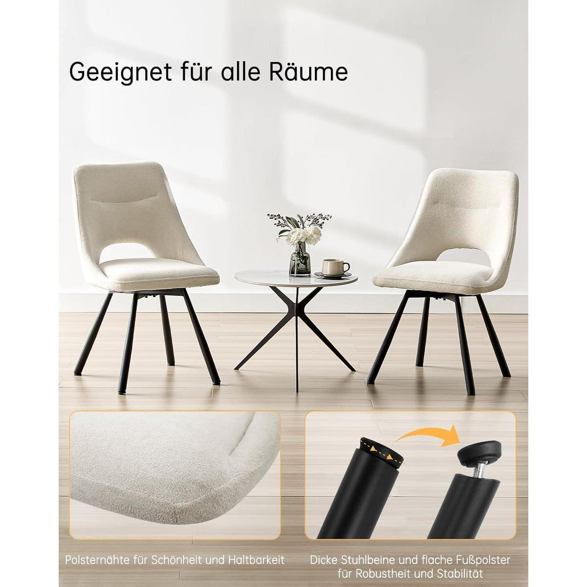 Drehbare Esszimmerstühle 6er Set – Kaschmir-Stoff, Beige