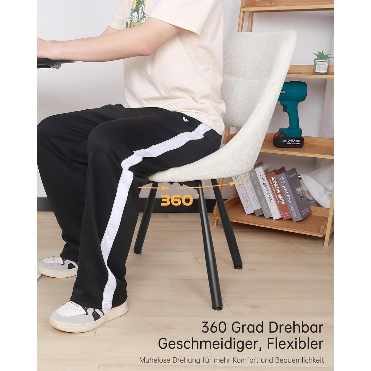 Drehbare Esszimmerstühle 6er Set – Kaschmir-Stoff, Beige