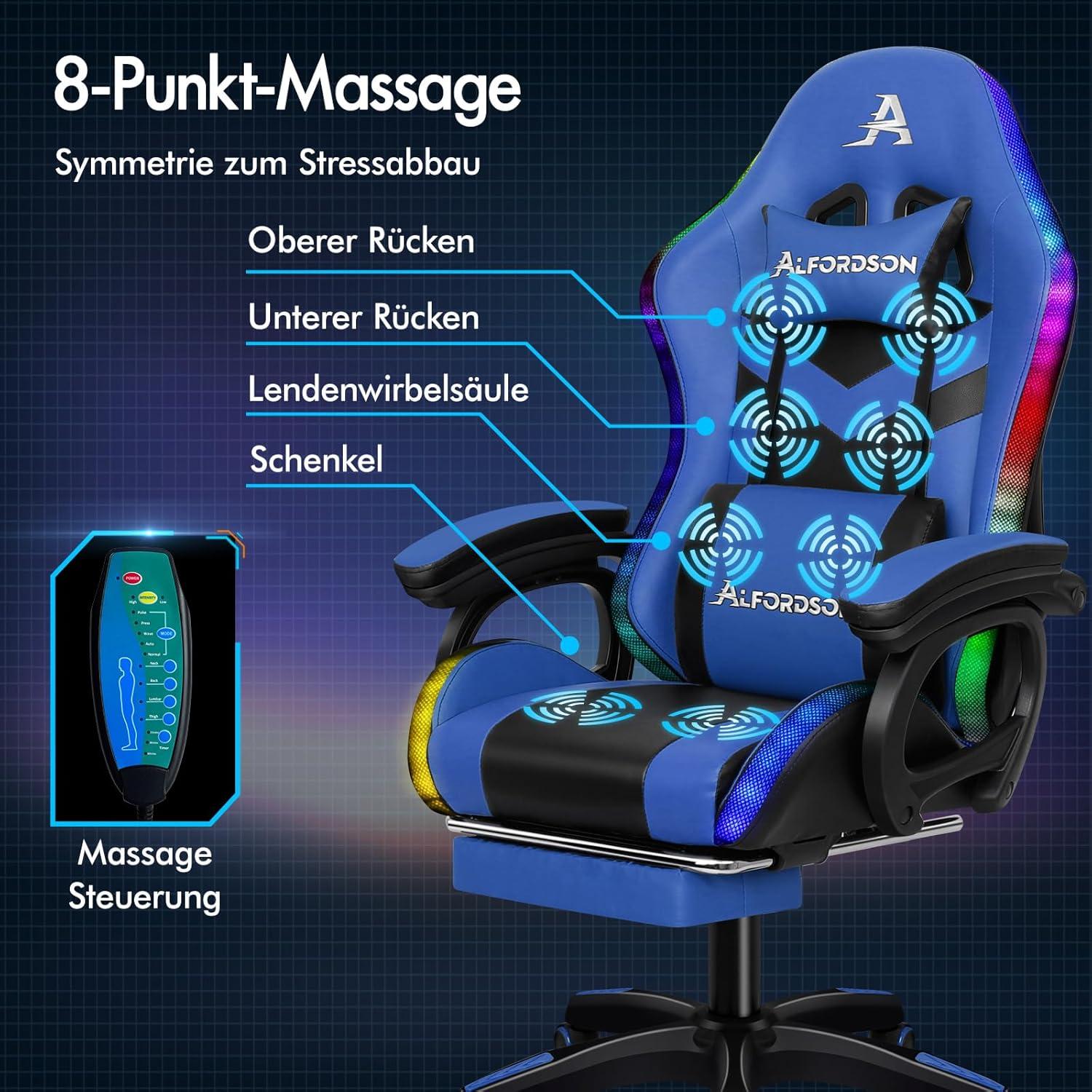 Ergonomischer Gamer Stuhl mit Massagefunktion und