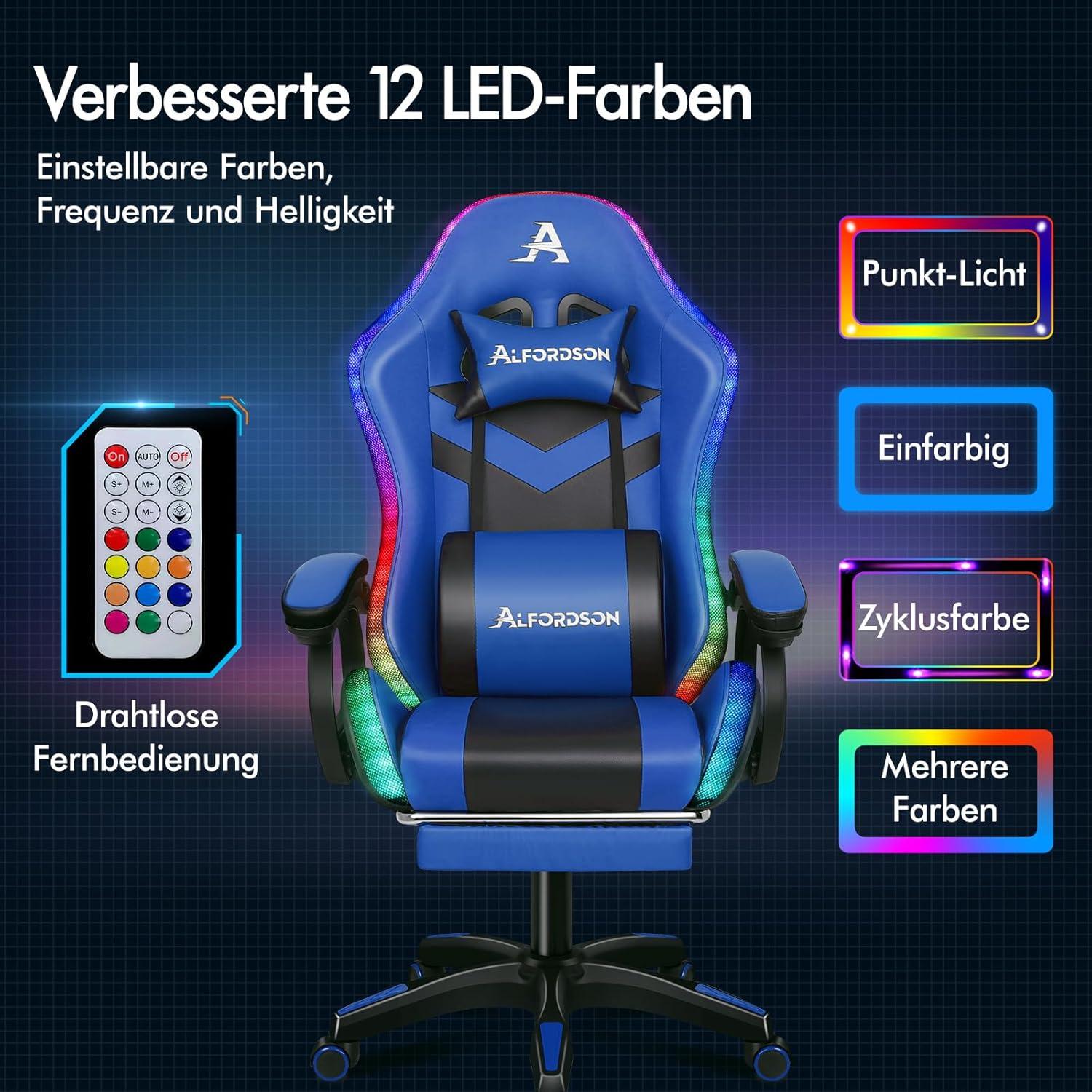 Gamer Stuhl Ergonomisch mit Massagefunktion Blau