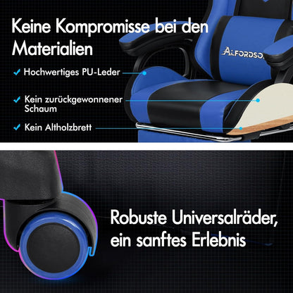 Ergonomischer Gamer Stuhl mit Massagefunktion und USB, Blau