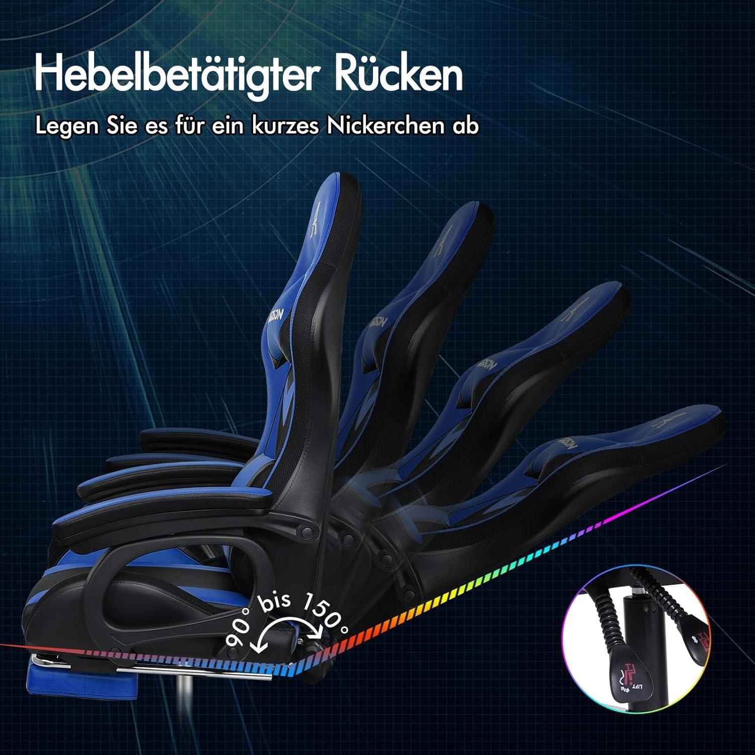 Gamer Stuhl Ergonomisch mit Massagefunktion Blau
