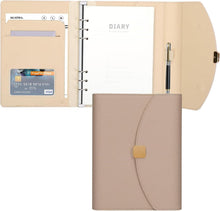 A5 PU Leder Binder Notizbuch 6 Ring Budget Journal PlanerKhaki