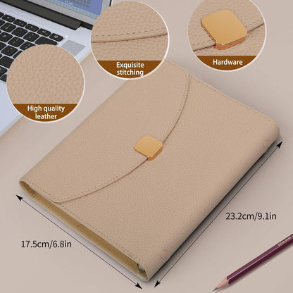 A5 PU Leder Binder Notizbuch 6 Ring Budget Journal PlanerKhaki