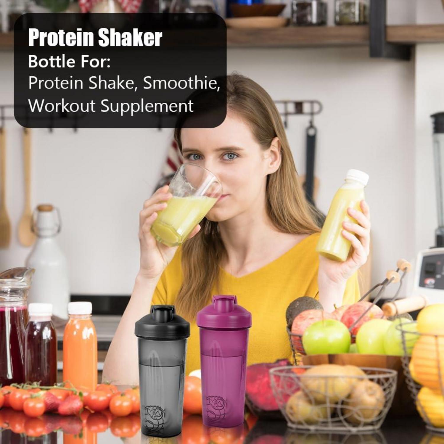 Protein Shaker 600ml mit Messskala BPA frei auslaufsicher Shake Becher