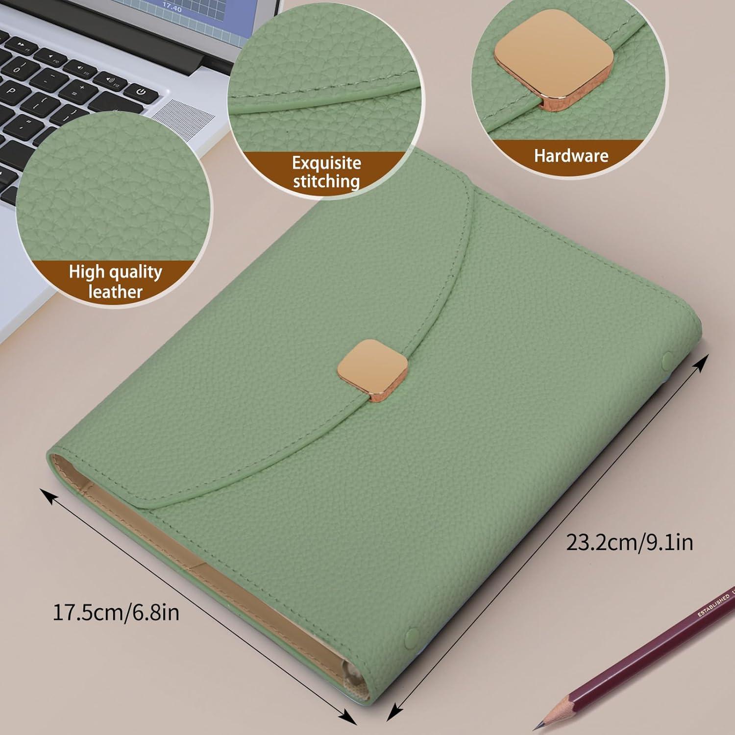 PU Leder A5 Binder Notizbuch mit 6 Ringen, grün