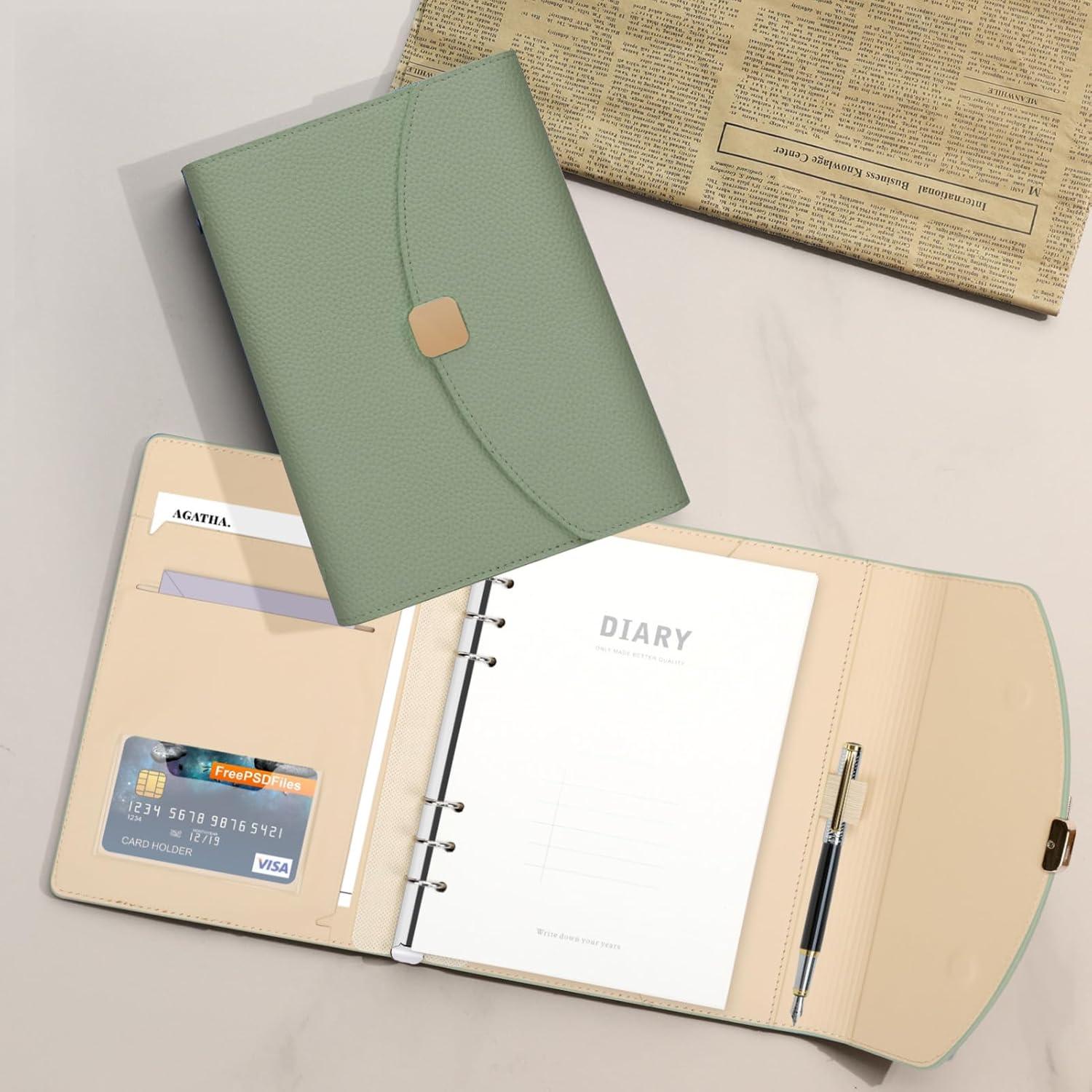 A5 Binder Notizbuch PU Leder 6 Ring Budget Journal Planer - Grün