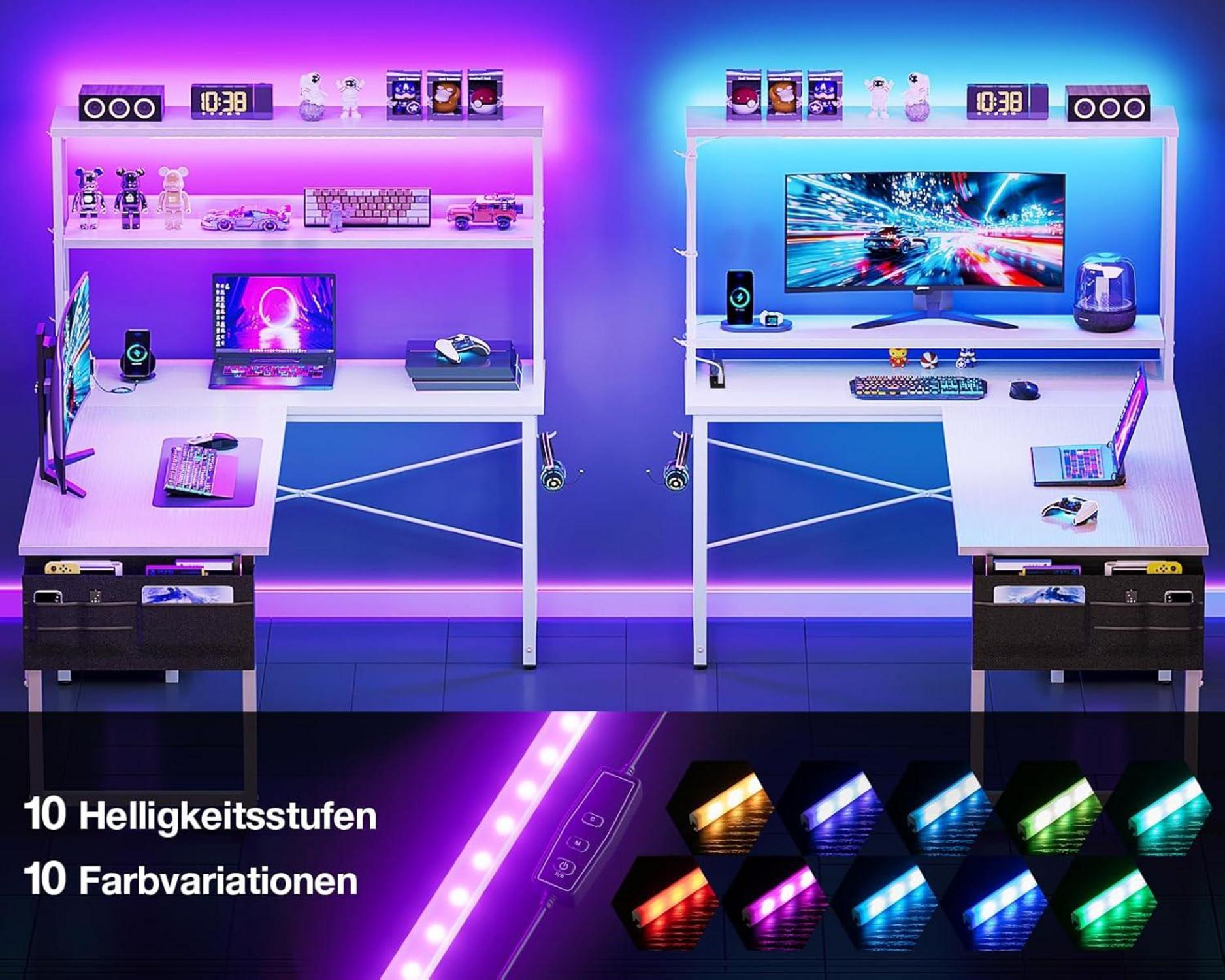 Eckschreibtisch L-förmig mit LED und Steckdosen - Modernes Design