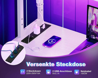 Eckschreibtisch L-förmig mit LED und Steckdosen