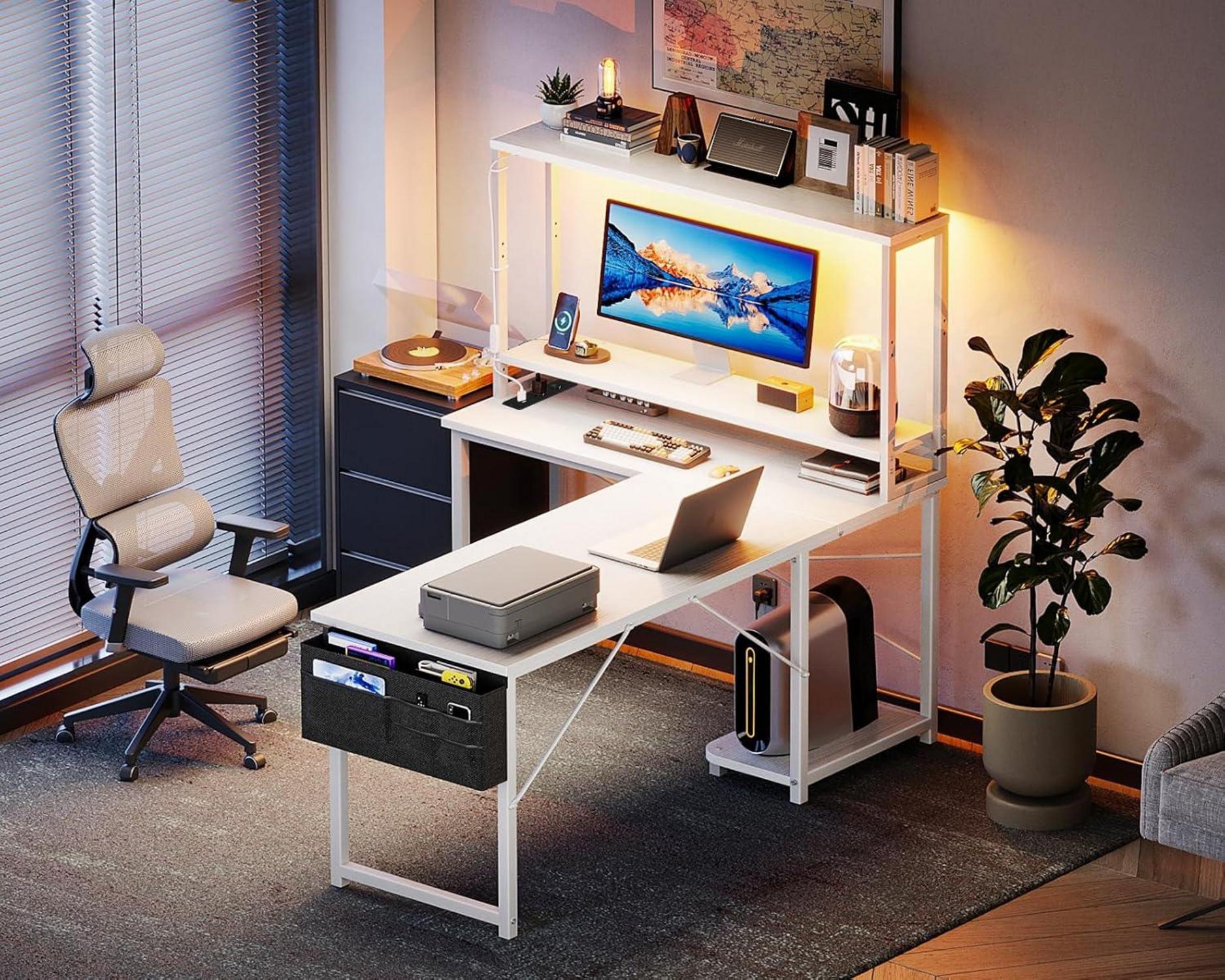 Eckschreibtisch L-förmig mit LED und Steckdosen - Modernes Design