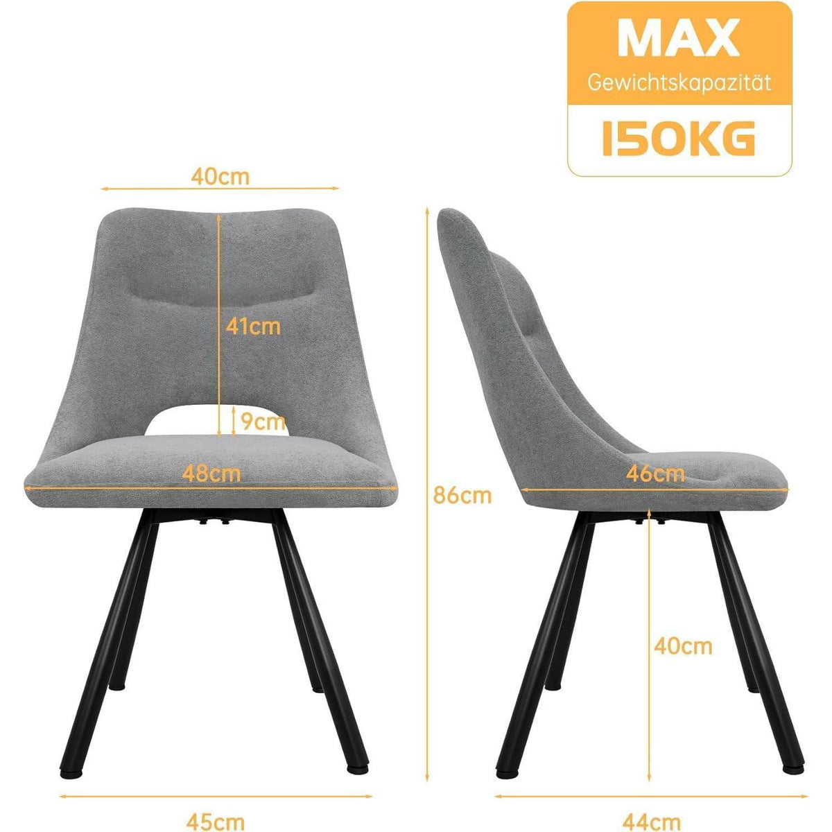 Drehbare Esszimmerstühle 2er Set – Grau, Komfort & Design