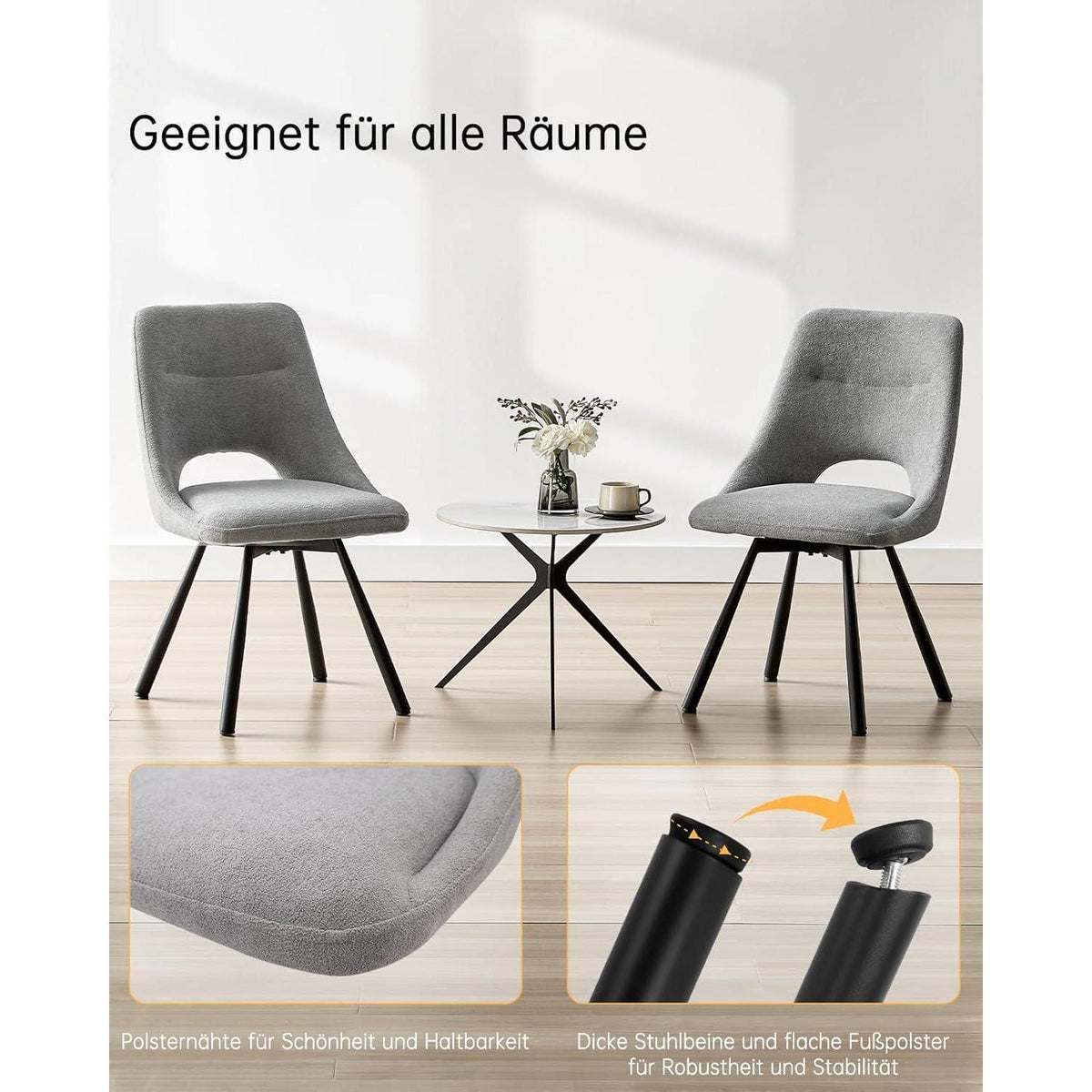 Drehbare Esszimmerstühle 2er Set – Grau, Komfort & Design