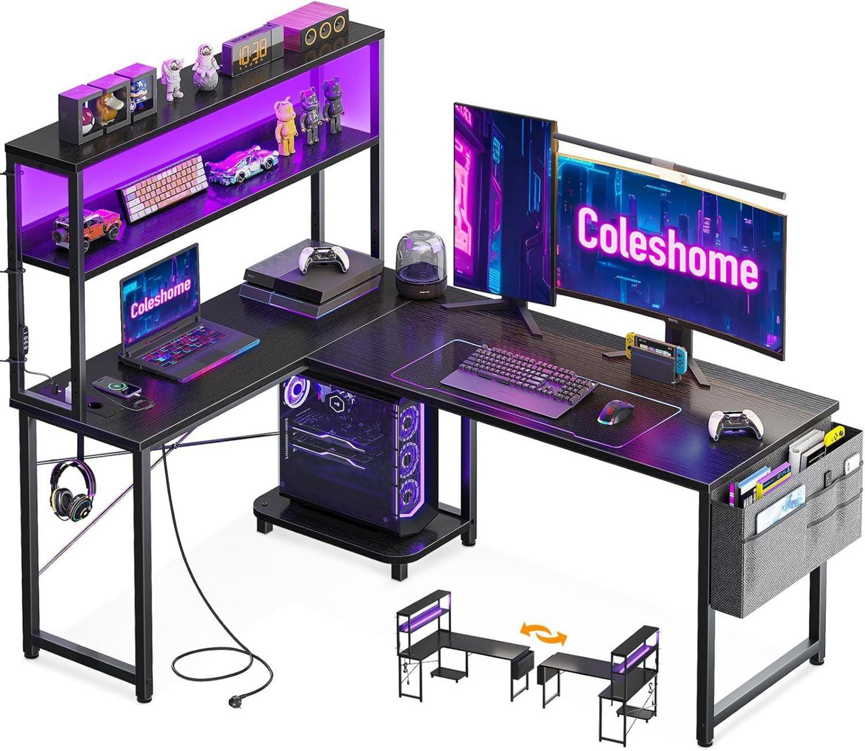 Eckschreibtisch L-förmiger Computertisch LED Steckdosen