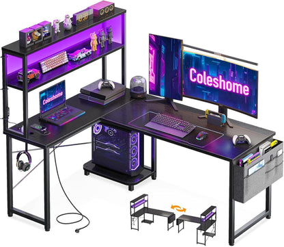 Eckschreibtisch L-förmiger Computertisch LED Steckdosen