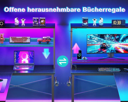 Eckschreibtisch L-förmiger Computertisch LED Steckdosen