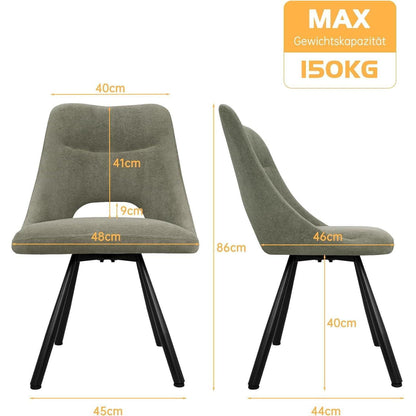 Drehbare Esszimmerstühle Set 6 – Bequeme Polsterstühle Graugrün