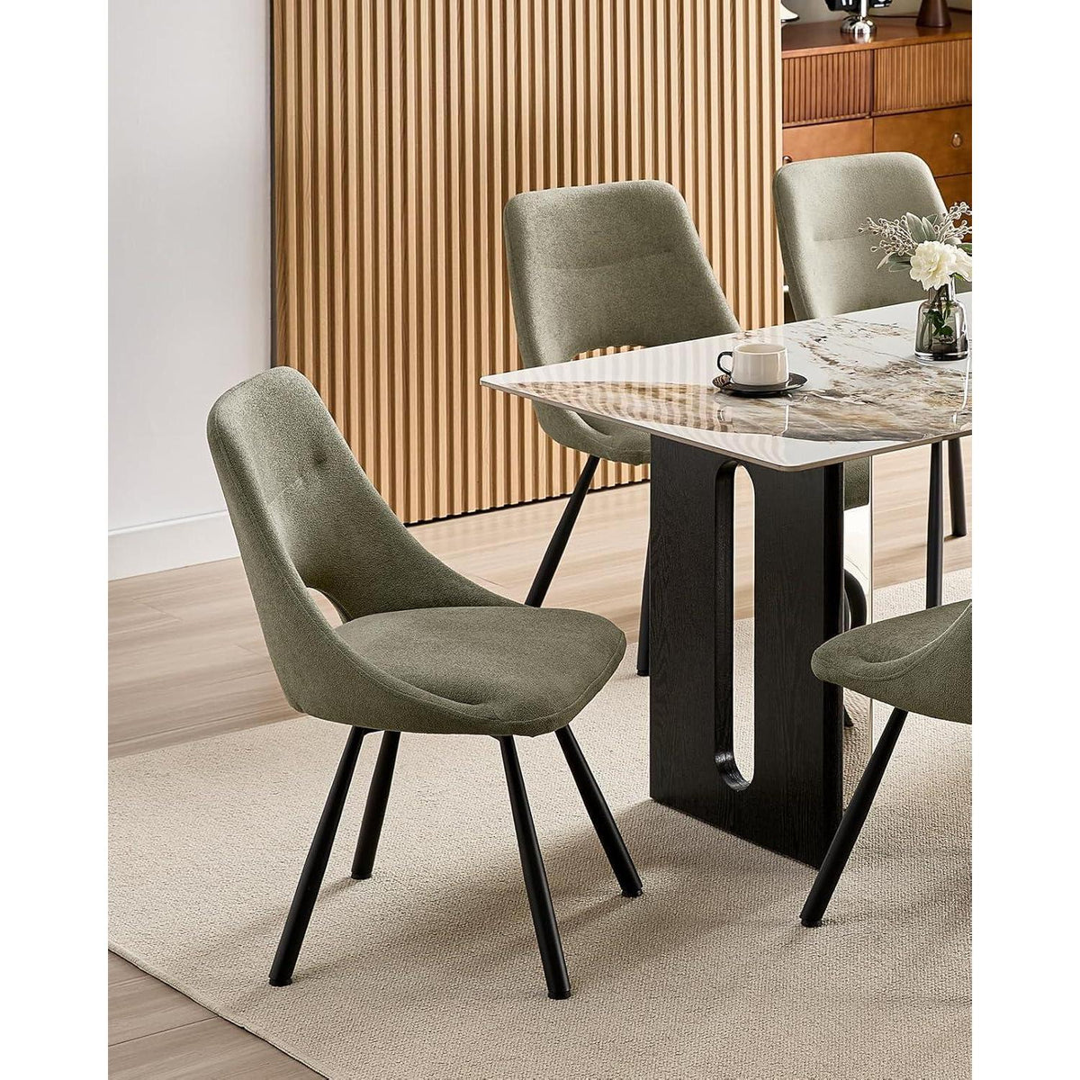 Drehbare Esszimmerstühle Set 6 – Bequeme Polsterstühle Graugrün