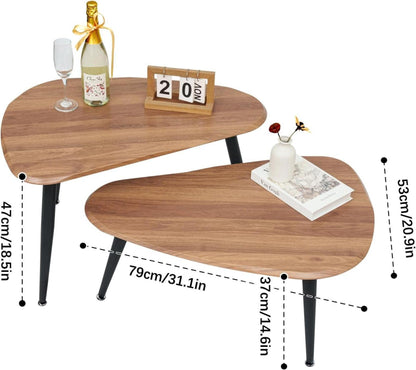 Moderne 2er Set Oval Couchtische Holz Beistelltisch Wohnzimmer