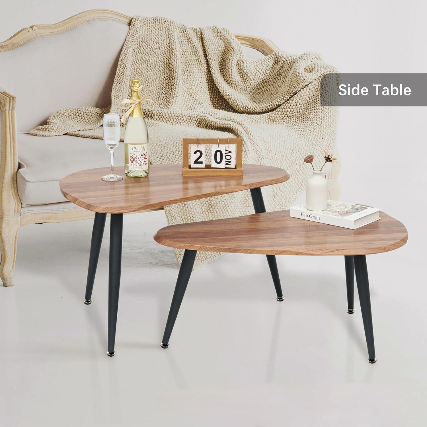 Couchtisch 2er Set Oval Holz Moderne Beistelltische Wohnzimmer