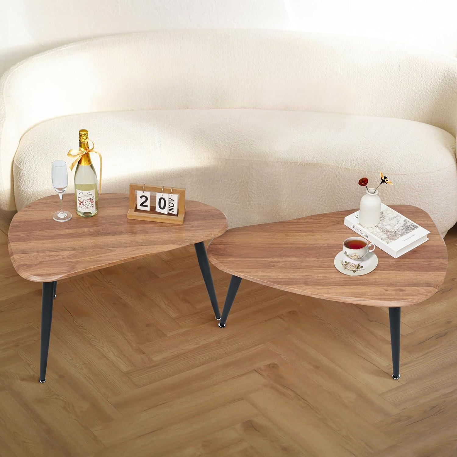 Ymahizax Couchtisch 2er Set Holz Beistelltische Oval Wohnzimmer Beistelltisch Nachttisch