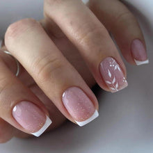 24 Stück Weiß Leaf Nägel Aufkleben Kurz Glitter Kunstnägel