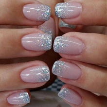 24er Set Silber Glitzer Nagel Aufkleber Kurz Press on Nails Kunstnägel