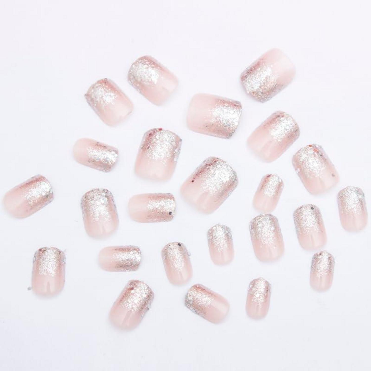 24er Set Silber Glitzer Nagel Aufkleber Kurz Press on Nails Kunstnägel