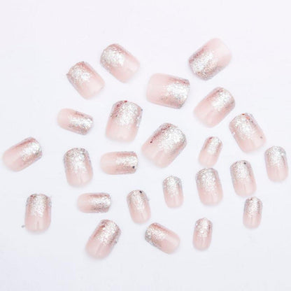 24er Set Silber Glitzer Nagel Aufkleber Kurz Press on Nails Kunstnägel