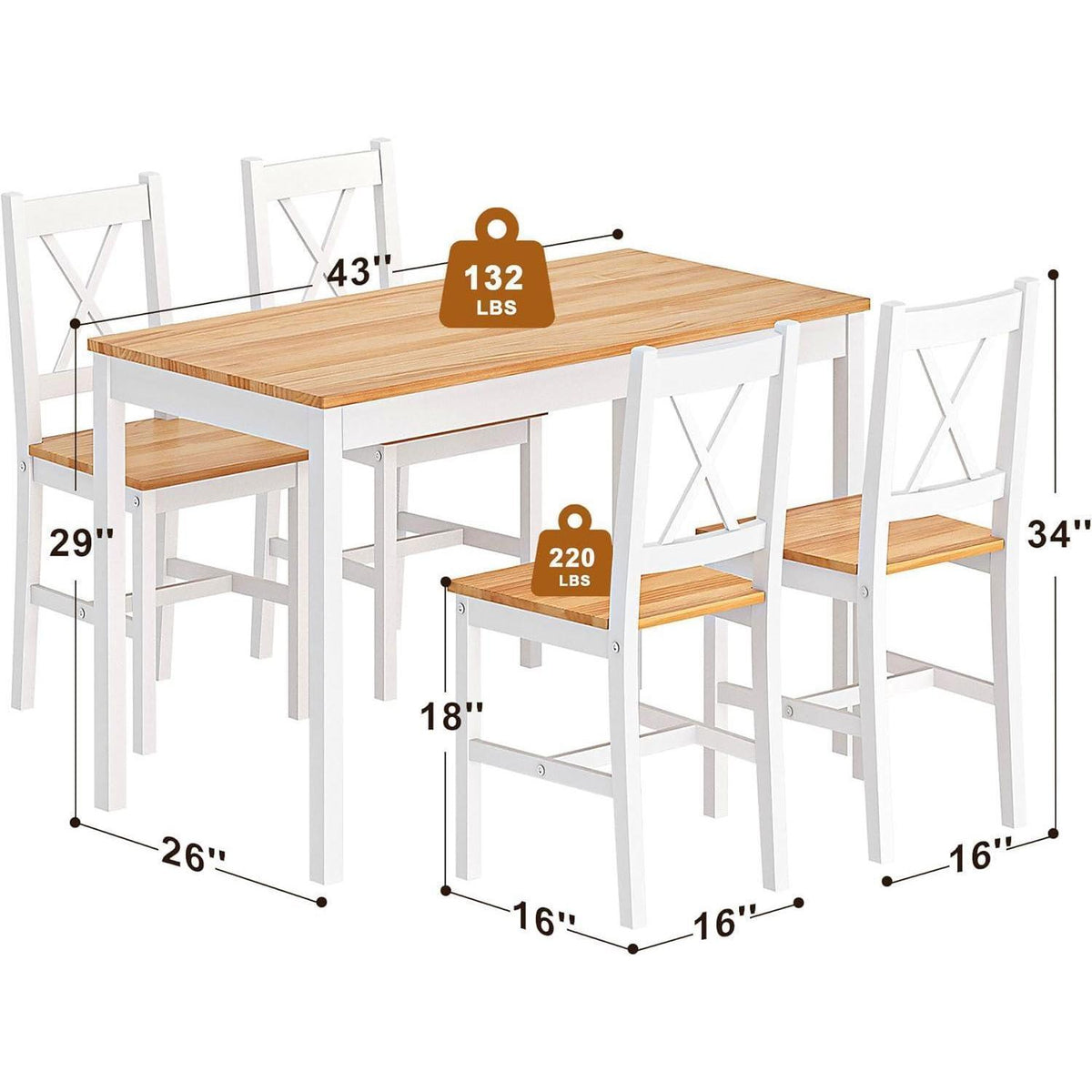 Essgruppe für 4 Personen – Esstisch mit Stühlen Holz