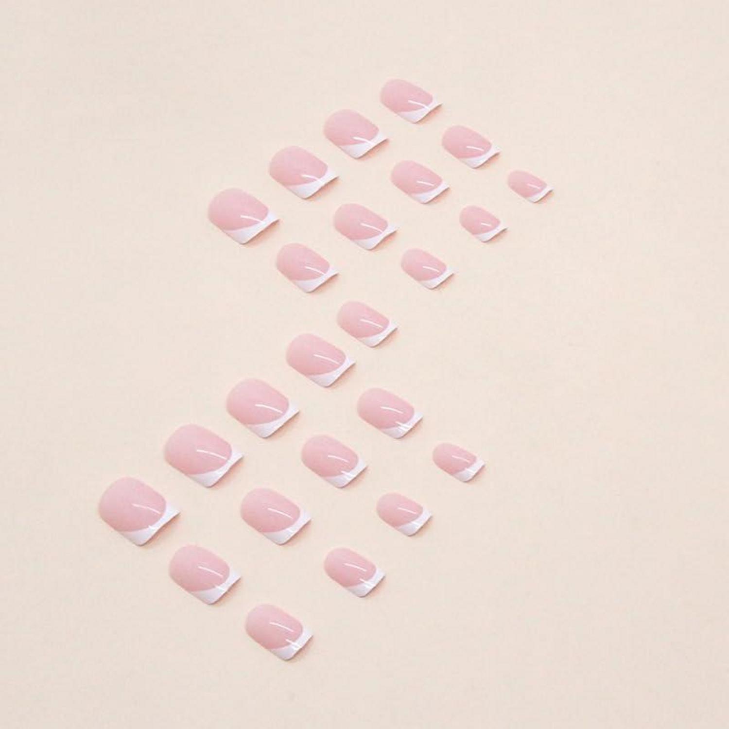 24er Pack Pink Kurze Eckige Press on Nägel Pattern - Glossy