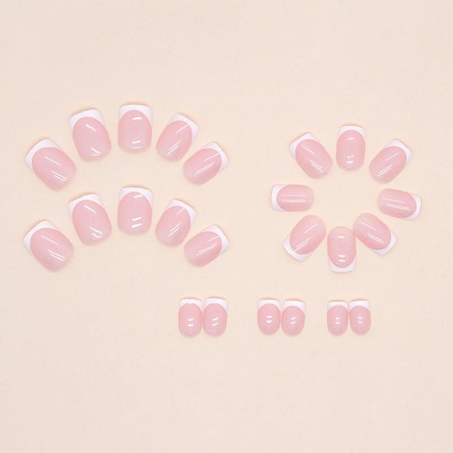 24er Pack Pink Weiße Nägel Aufkleben Eckige Press on Nails Pattern