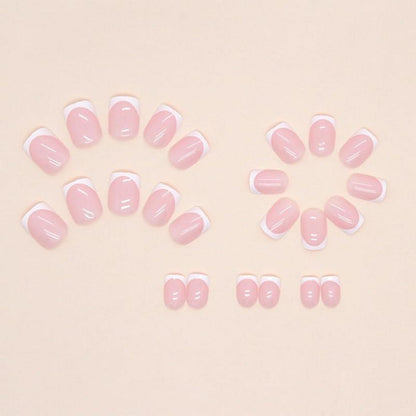 24er Pack Pink Weiße Nägel Aufkleben Eckige Press on Nails Pattern