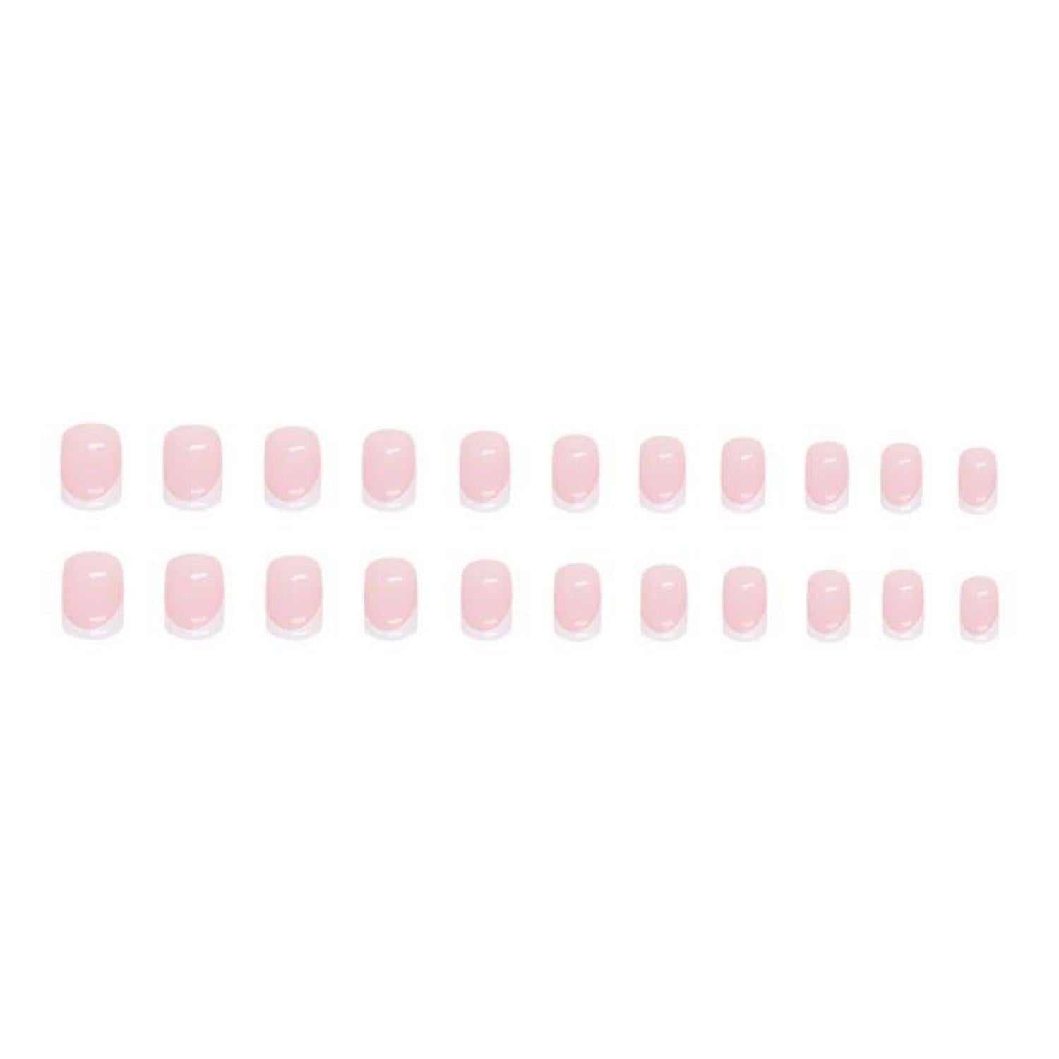24 Stück Pink Nägel Zum Aufkleben Mittellang, Weiß Eckig, Glossy, French Square Fingernägel