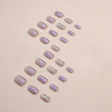 24 Stück Aurora Nägel Lila Eckig Kunstnägel Glitter Mittel