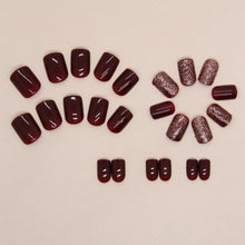 24er Set Burgundy Glitter Nägel Aufkleben Eckig Mittel