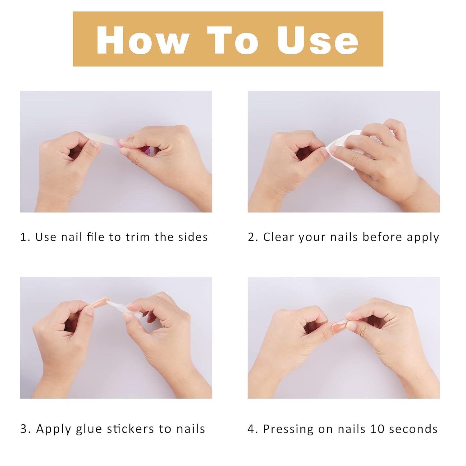 24 Nägel Aufkleben Kurz Eckig Strass Glossy Kunstnägel Frauen French